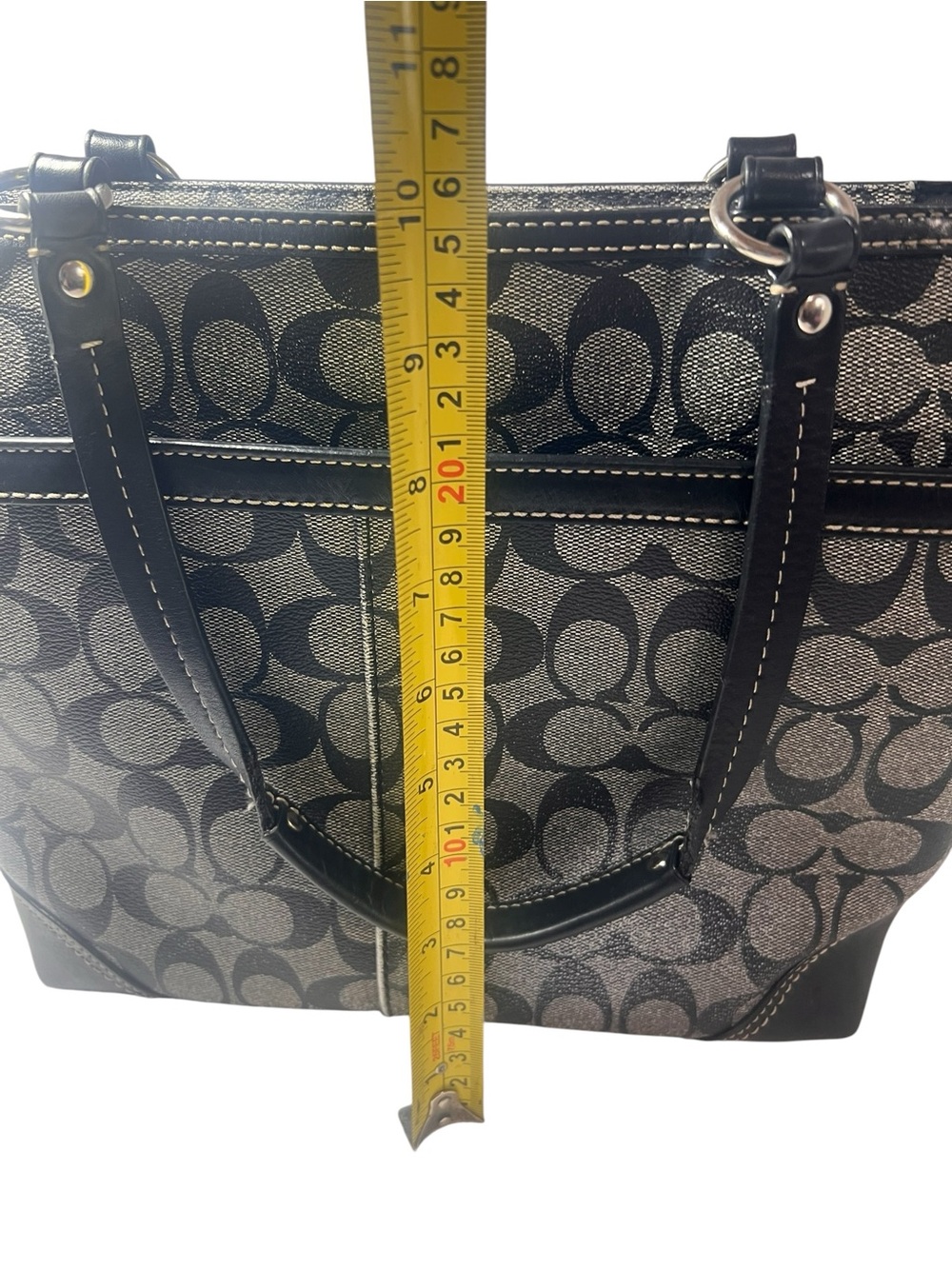 Coach Black & White Signature Stripe Tote - Picture 3 of 17